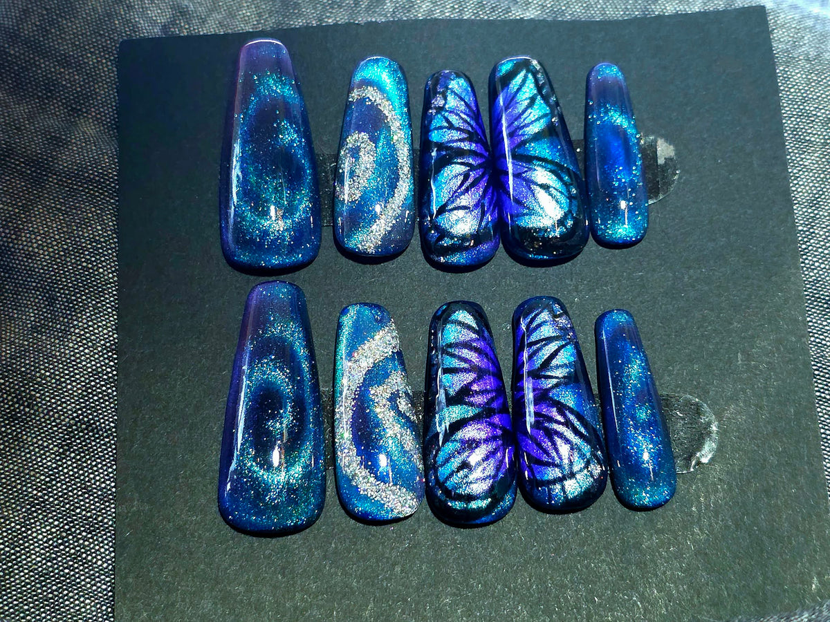 Hand Painted Long Coffin Press On Nails - Size Large