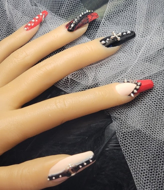 Hand Painted Long Coffin Press On Nails - Size Large