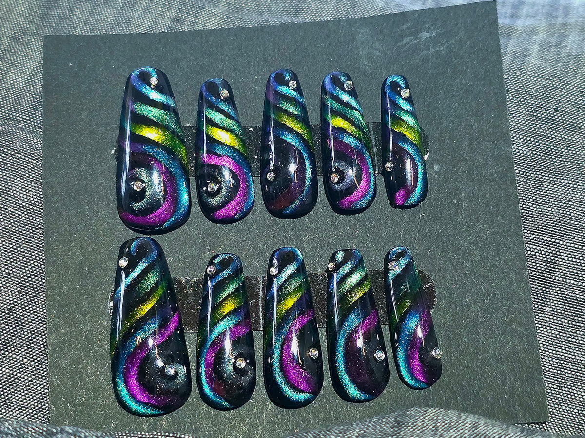Hand Painted Long Coffin Press On Nails - Size Large