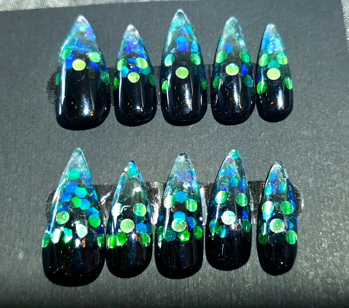 Hand Painted Long Stiletto Press On Nails - Size Large
