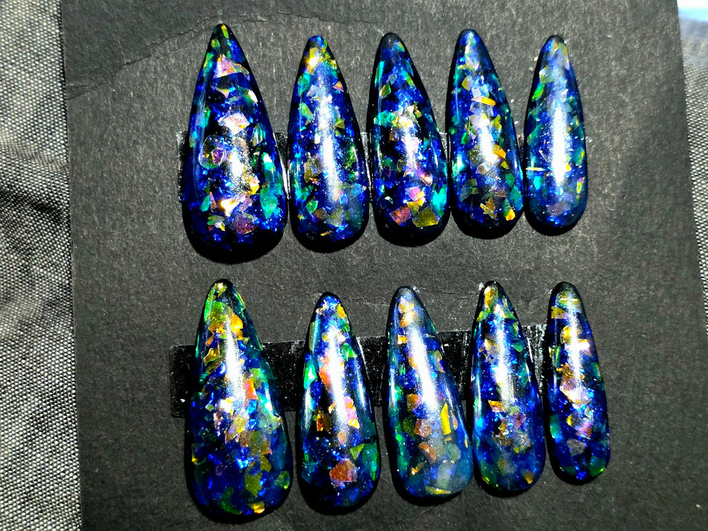 Hand Painted Long Stiletto Press On Nails - Size Large