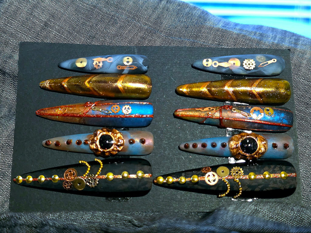Hand Painted X-long Stiletto Press On Nails - Size Large