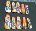 Hand Painted Long Coffin Press On Nails - Size Large