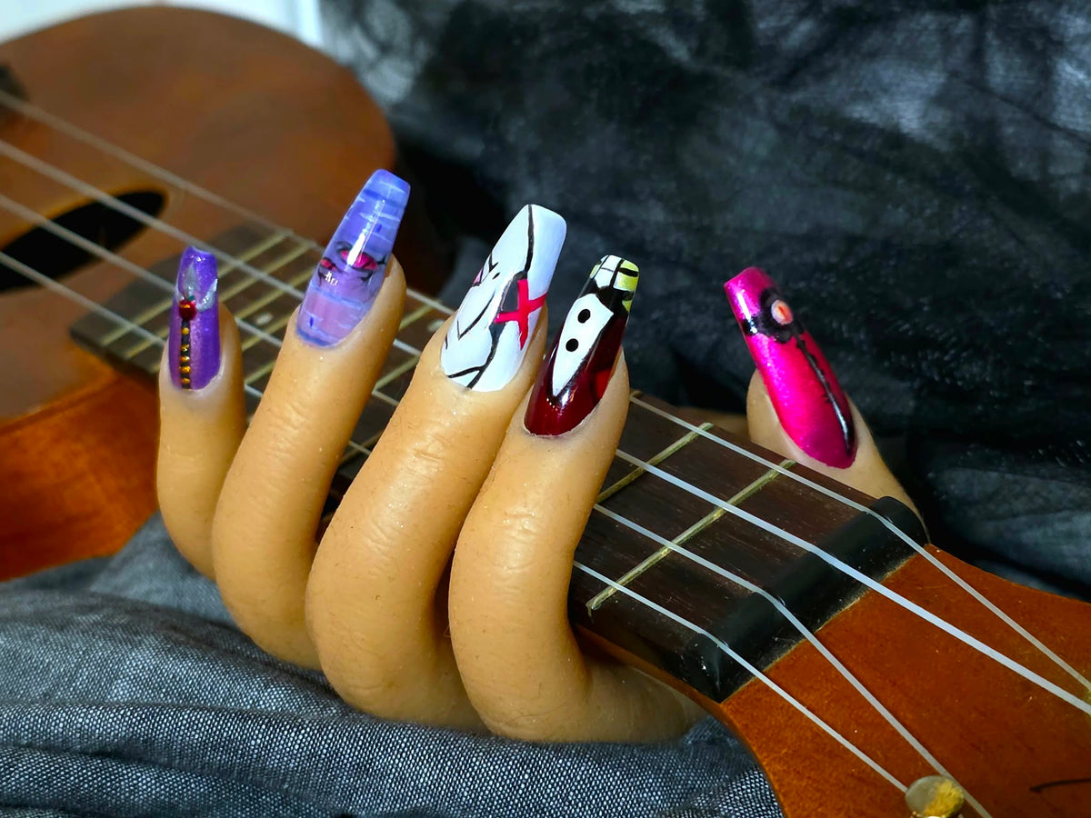 Hand Painted Long Coffin Press On Nails - Size Large