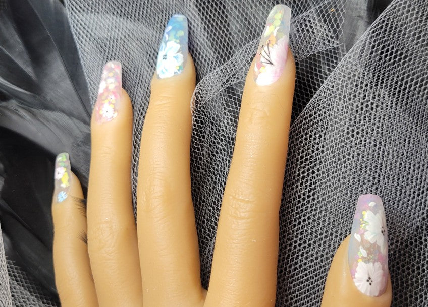 Hand Painted Long Coffin Press On Nails - Size Large