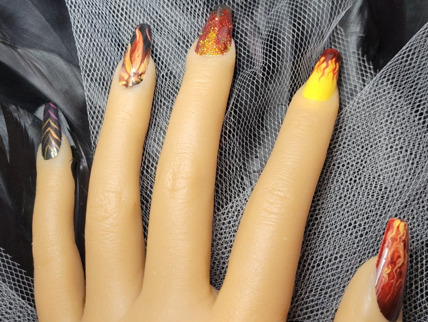 Hand Painted Long Coffin Press On Nails - Size Large