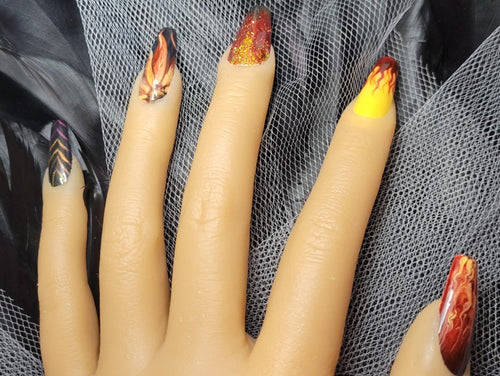 Hand Painted Long Coffin Press On Nails - Size Large