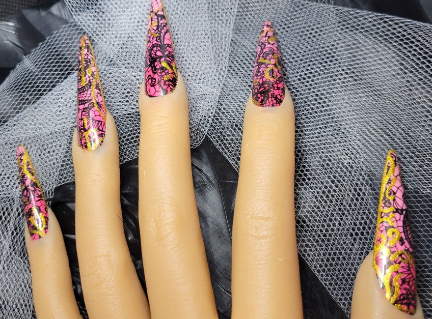 Hand Painted X-Long Stiletto Press On Nails - Size Large