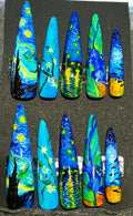 Hand Painted Van Gogh X-Long Stiletto Press On Nails - Size Large