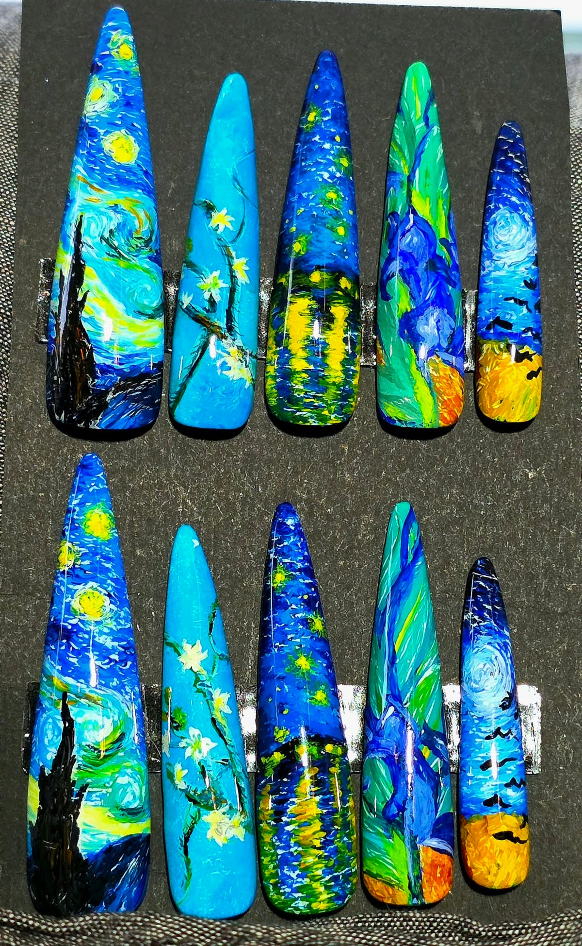 Hand Painted Van Gogh X-Long Stiletto Press On Nails - Size Large
