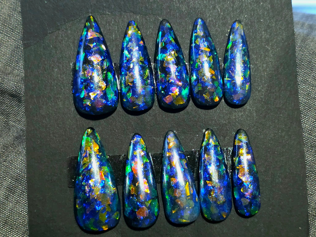 Hand Painted Long Stiletto Press On Nails - Size Large