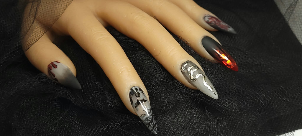 Hand Painted Long Stiletto Press On Nails - Size Medium
