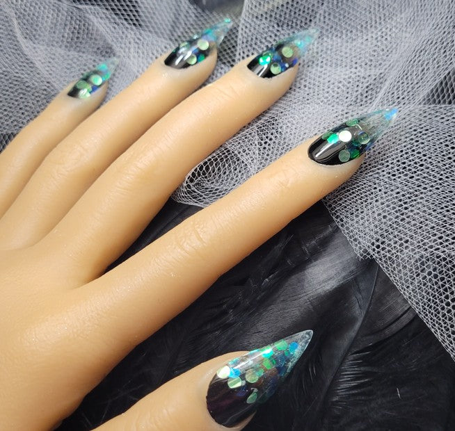 Hand Painted Long Stiletto Press On Nails - Size Large