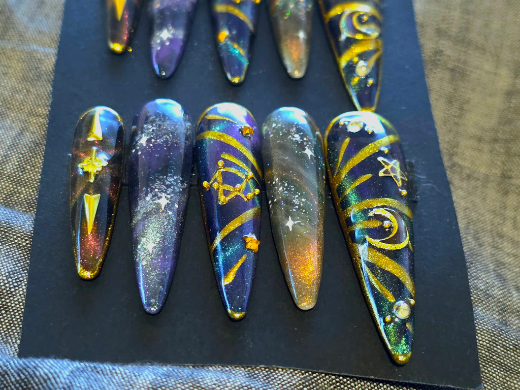 Hand Painted X-long Stiletto Press On Nails - Size Large