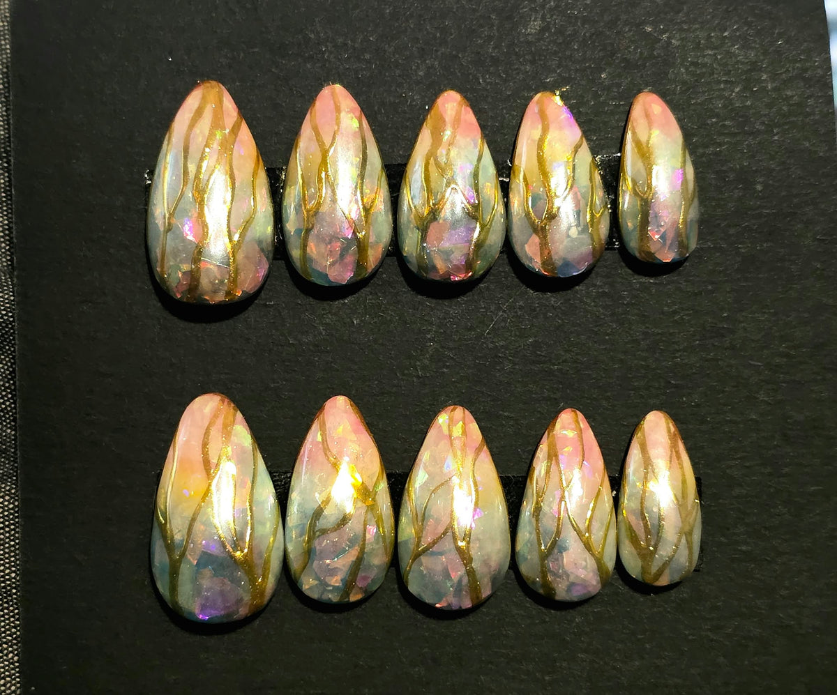 Hand Painted Medium Length Almond Press On Nails - Size Large