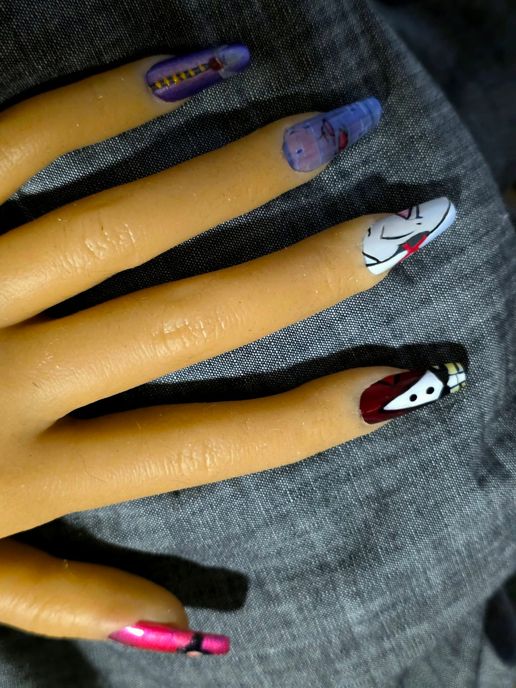 Hand Painted Long Coffin Press On Nails - Size Large