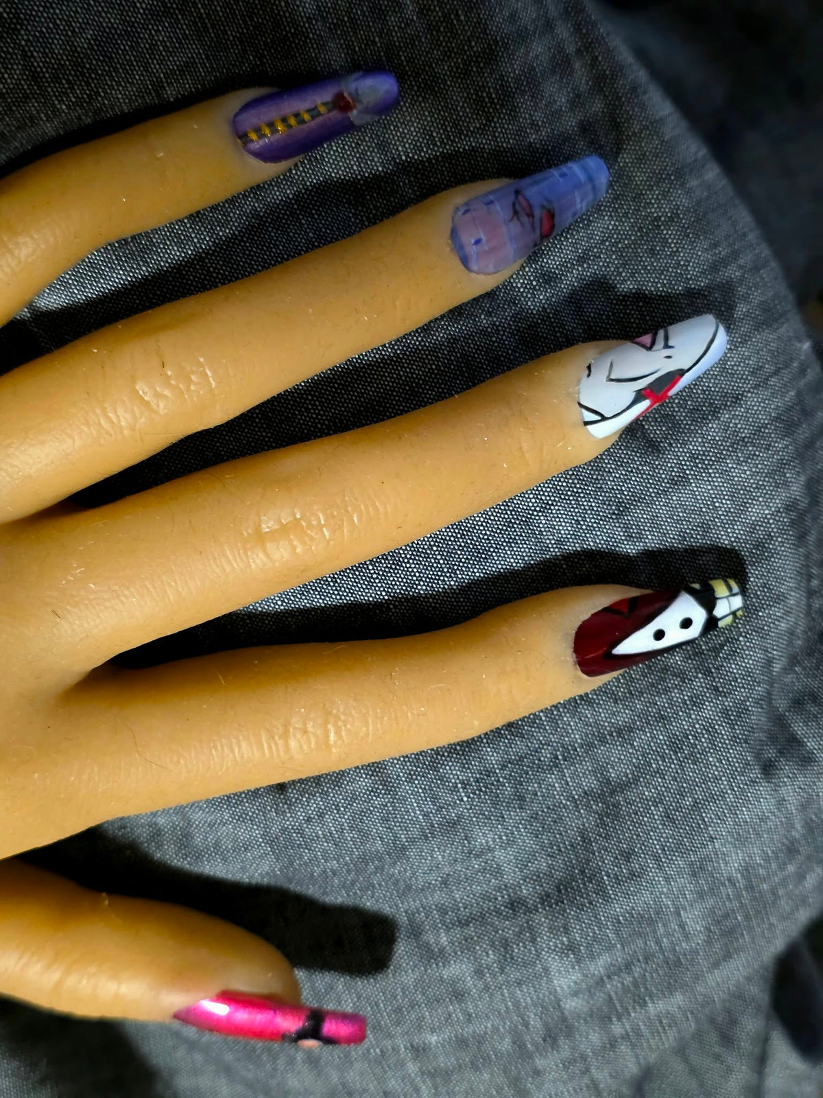 Hand Painted Long Coffin Press On Nails - Size Large
