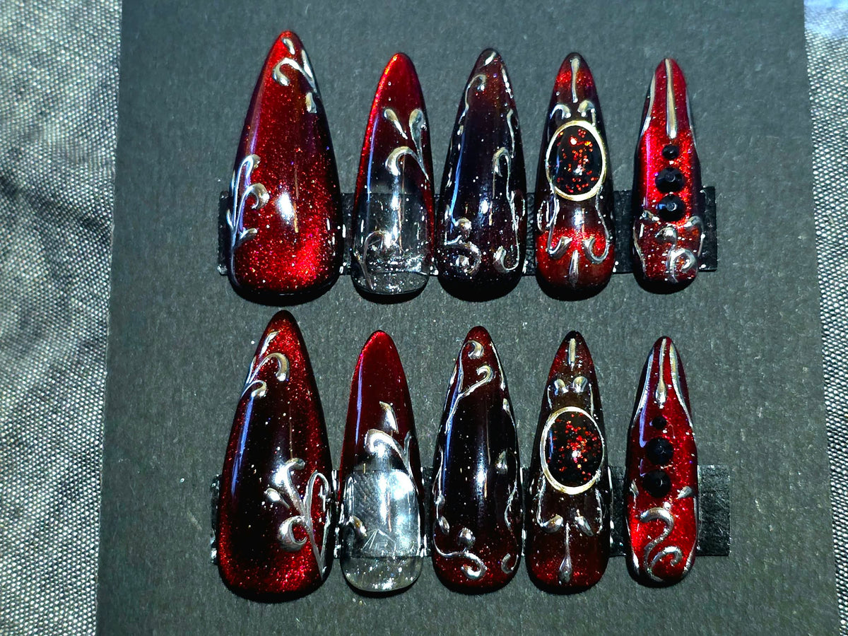 Hand Painted Stiletto Long Press On Nails Size Large