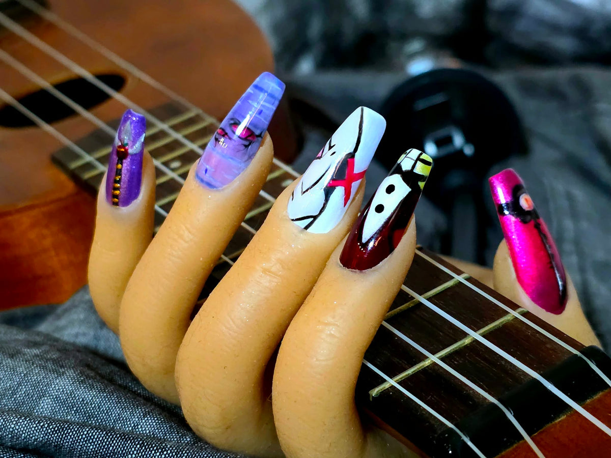 Hand Painted Long Coffin Press On Nails - Size Large