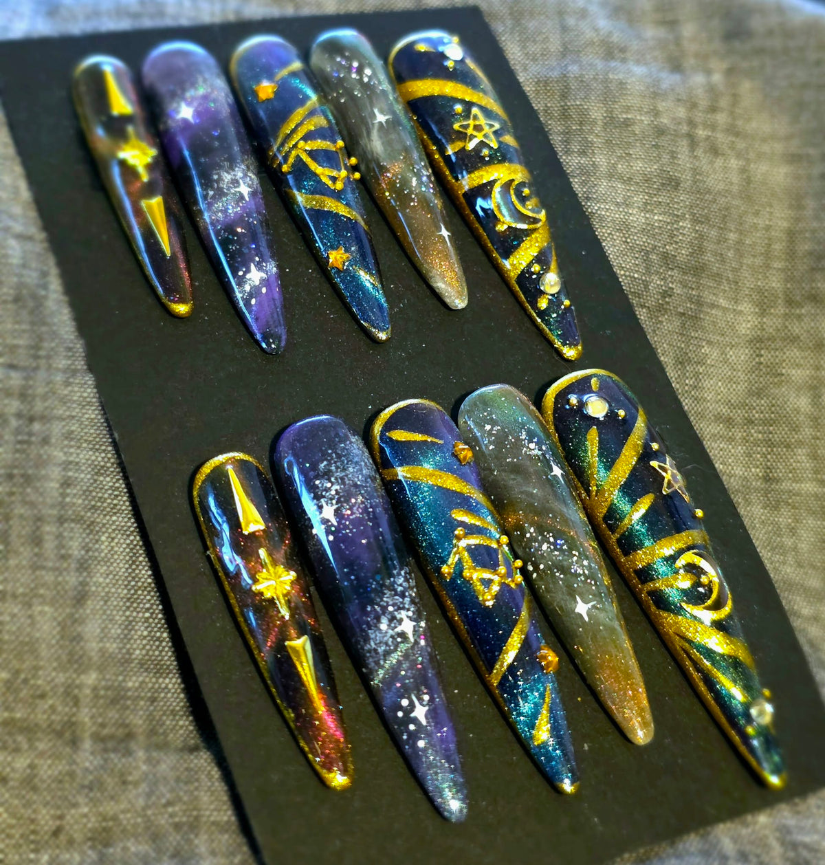 Hand Painted X-long Stiletto Press On Nails - Size Large